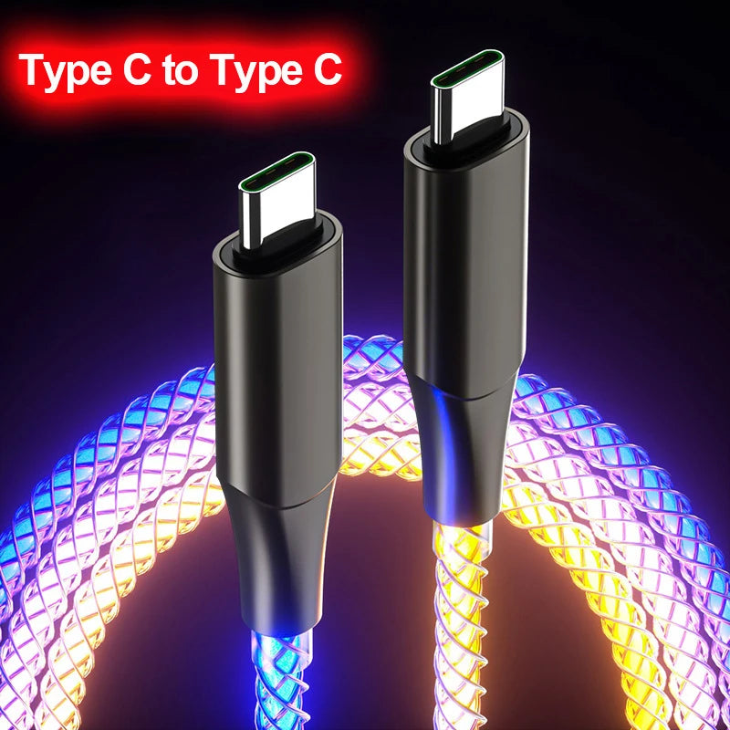 Ultra-Fast 6A 66W RGB Lights USB Type C Charging Cable - Universal for Apple and Android Devices