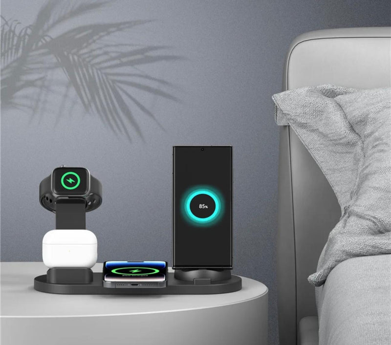 Versatile 5-in-1 Qi-Certified Wireless Charging Dock: Rotate, Watch & Charge