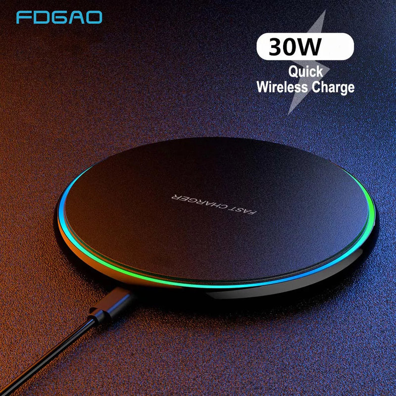 Ultra-Fast 30W Wireless Charger with LED Indicator for Smartphones