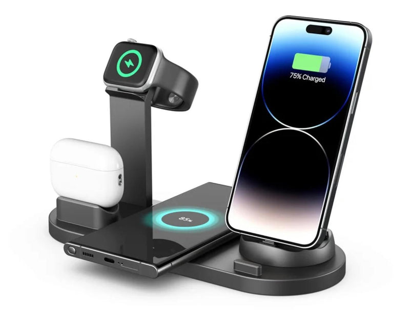 Versatile 5-in-1 Qi-Certified Wireless Charging Dock: Rotate, Watch & Charge