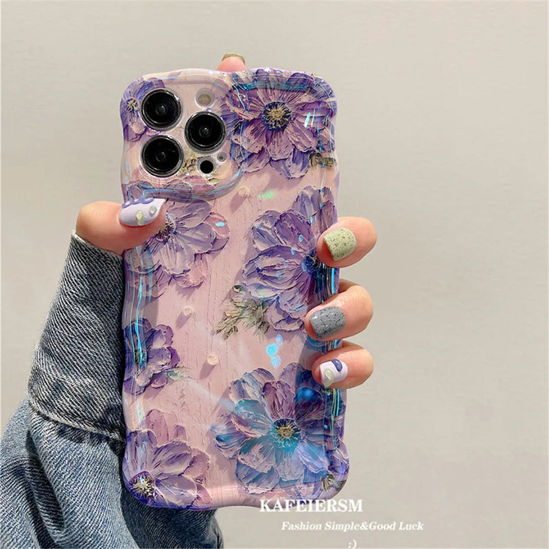 Luxury Laser Oil Painting Flowers iPhone Case - Anti-Scratch, Shockproof, Elegant Design