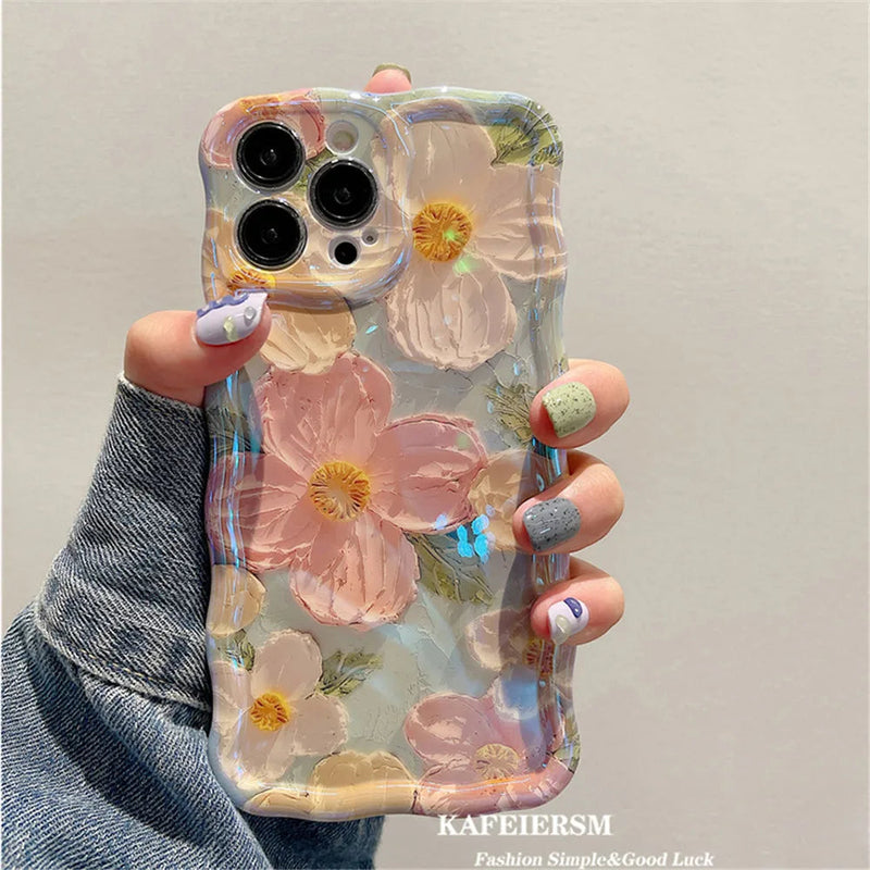 Luxury Laser Oil Painting Flowers iPhone Case - Anti-Scratch, Shockproof, Elegant Design