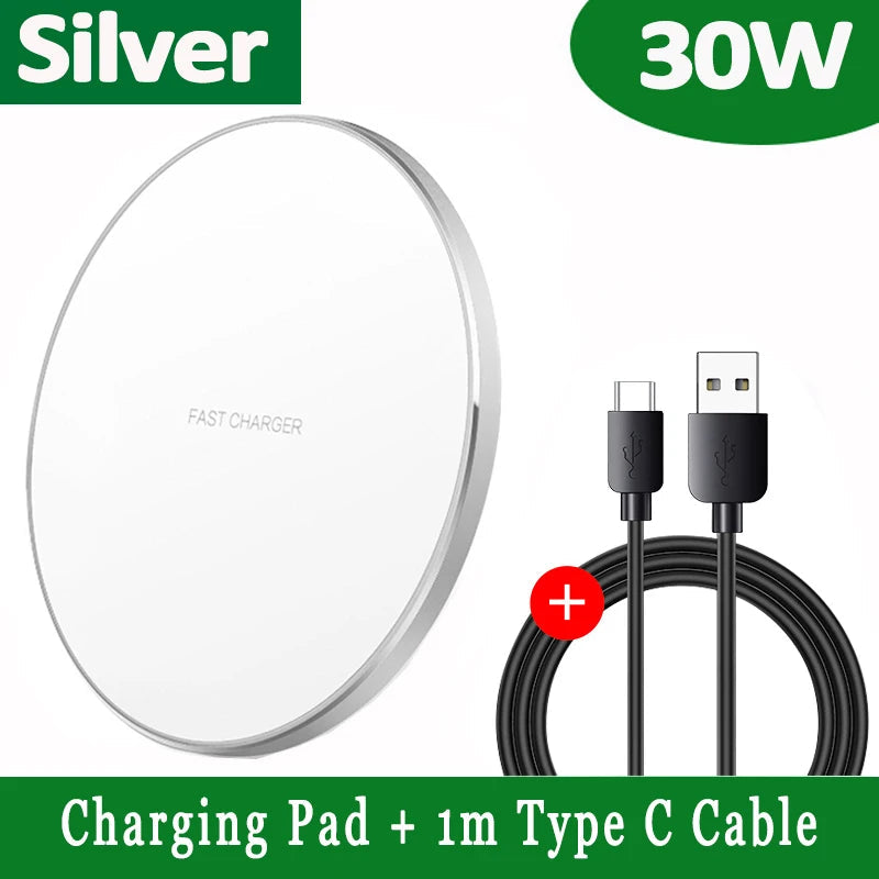 Ultra-Fast 30W Wireless Charger with LED Indicator for Smartphones