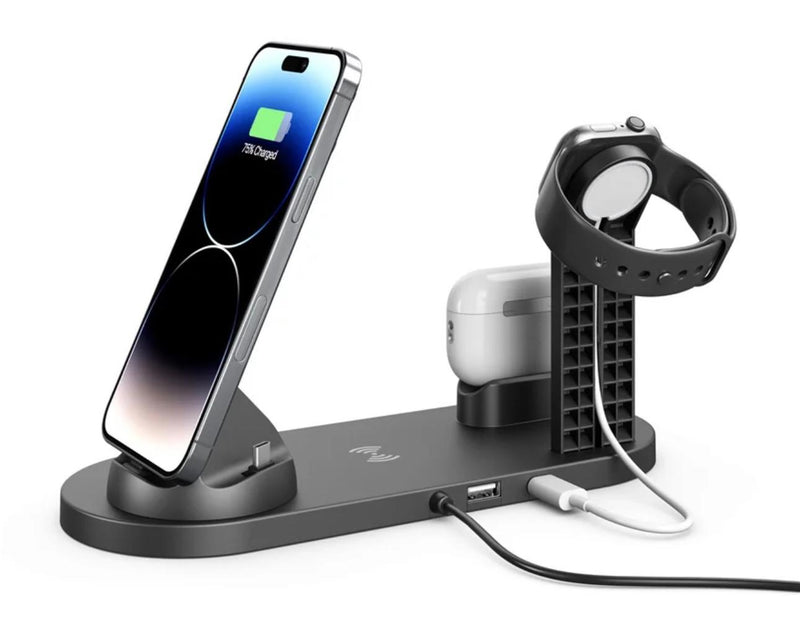 Versatile 5-in-1 Qi-Certified Wireless Charging Dock: Rotate, Watch & Charge