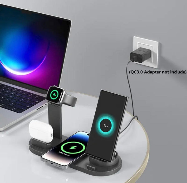 Versatile 5-in-1 Qi-Certified Wireless Charging Dock: Rotate, Watch & Charge